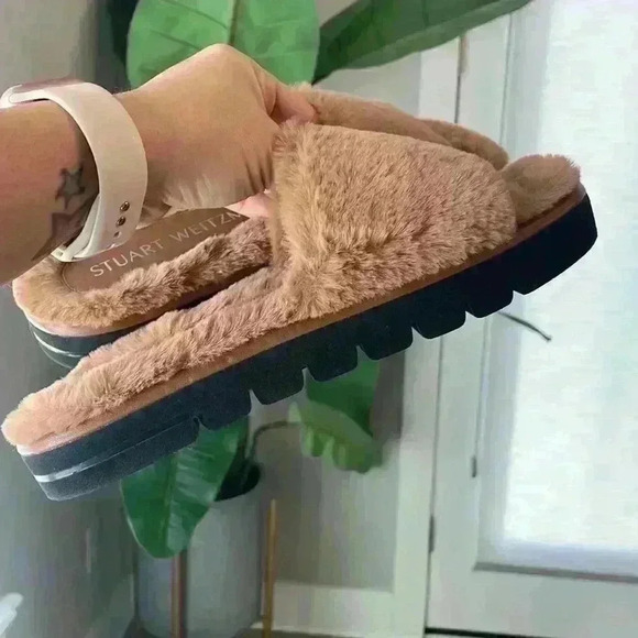 Stuart Weitzman Tan Fuzzy Flats - Picture 10 of 12